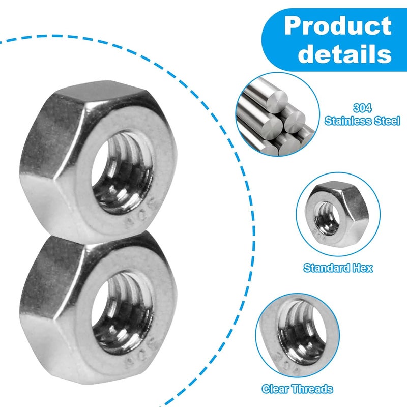 Yinpecly 20pcs 3/8-16 Hex Nuts, 304 Stainless Steel,Coarse Thread Hexagon Nut,Hex Drive, UNC Small Nuts Fasteners,3/8 Replacement Nut, Right Hand,Tiny - Image 3